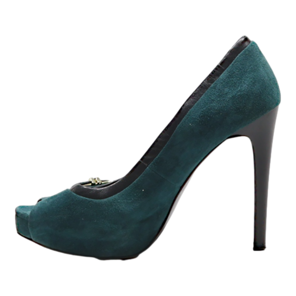 GUESS Peep Toe Heels Green Suede Womens UK 5 Online