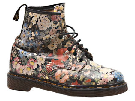 DR MARTENS Pascal Floral Lace-Up Boots Black Leather Womens UK 6.5 on Sale