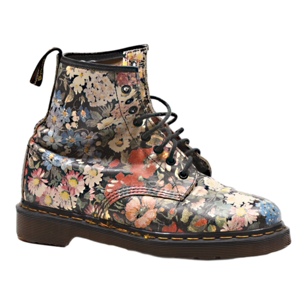 DR MARTENS Pascal Floral Lace-Up Boots Black Leather Womens UK 6.5 on Sale