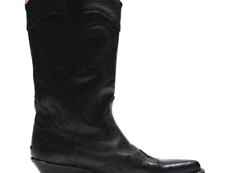 Cowboy Boots Black Leather Mens UK 9 For Cheap