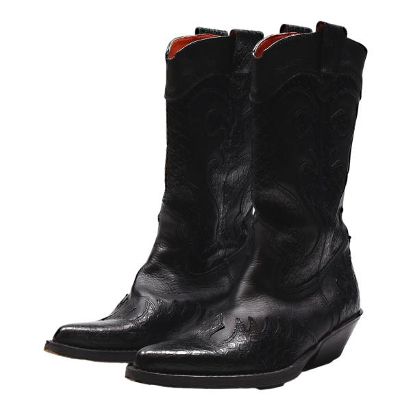 Cowboy Boots Black Leather Mens UK 9 For Cheap