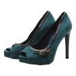 GUESS Peep Toe Heels Green Suede Womens UK 5 Online