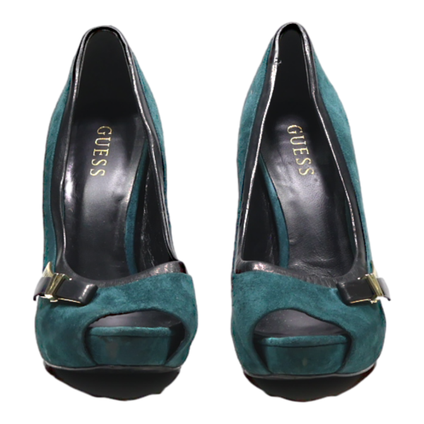 GUESS Peep Toe Heels Green Suede Womens UK 5 Online