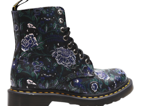 DR MARTENS 1460 Floral Lace-Up Boots Black Leather Womens UK 4 For Discount