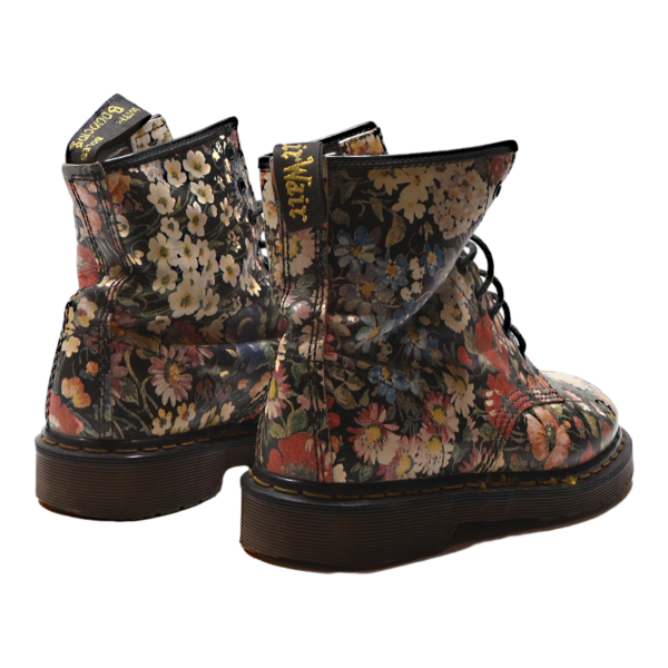 DR MARTENS Pascal Floral Lace-Up Boots Black Leather Womens UK 6.5 on Sale