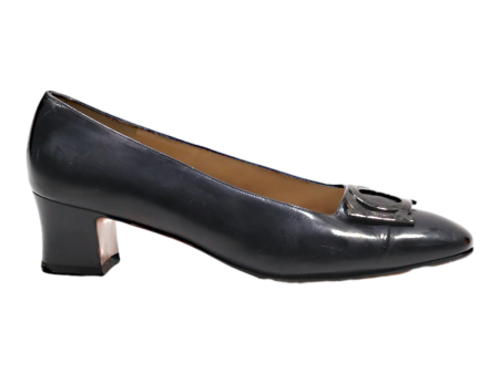 FERRAGAMO Heeled Ballet Shoes Black Leather Womens UK 6.5 Supply