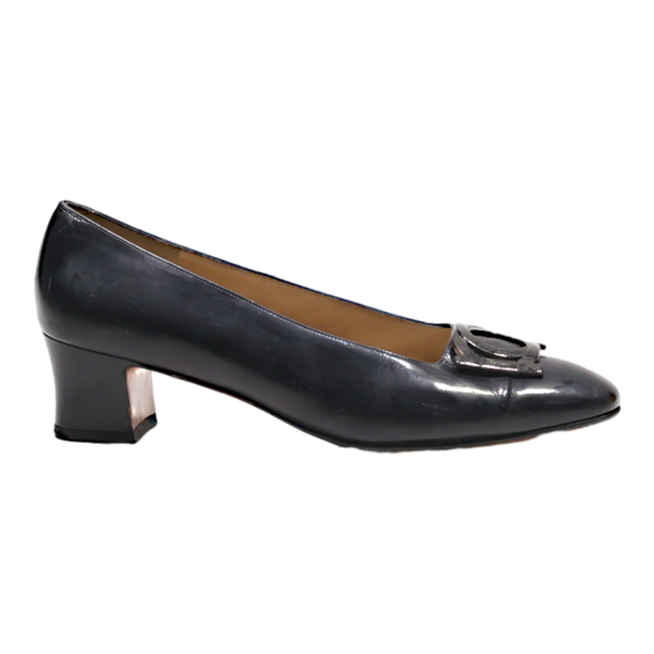 FERRAGAMO Heeled Ballet Shoes Black Leather Womens UK 6.5 Supply