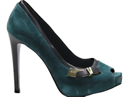 GUESS Peep Toe Heels Green Suede Womens UK 5 Online