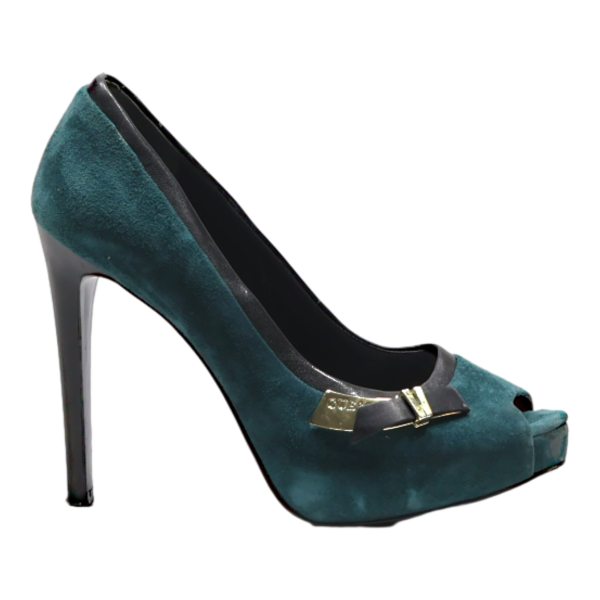 GUESS Peep Toe Heels Green Suede Womens UK 5 Online