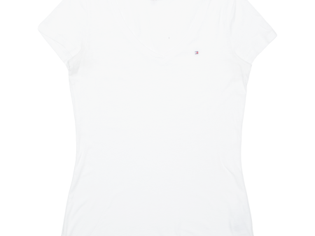 TOMMY HILFIGER Womens T-Shirt White V-Neck M Online now