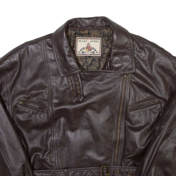 MARC AUREL Mens Biker Jacket Brown Leather L Online Hot Sale