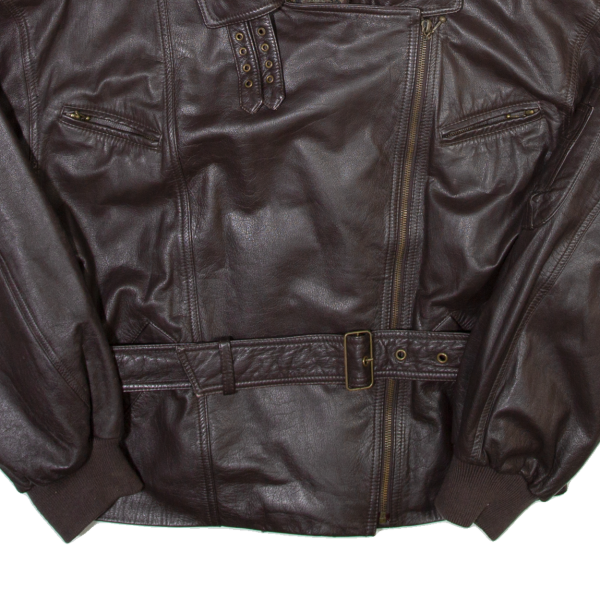 MARC AUREL Mens Biker Jacket Brown Leather L Online Hot Sale