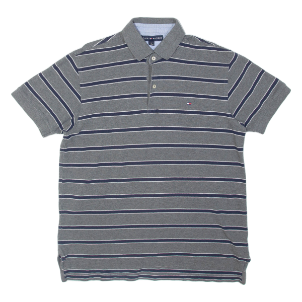 TOMMY HILFIGER Mens Polo Shirt Grey Striped M For Sale