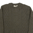 ARAN SWEATER MARKET Mens Aran Jumper Green Cable Knit Wool L Hot on Sale