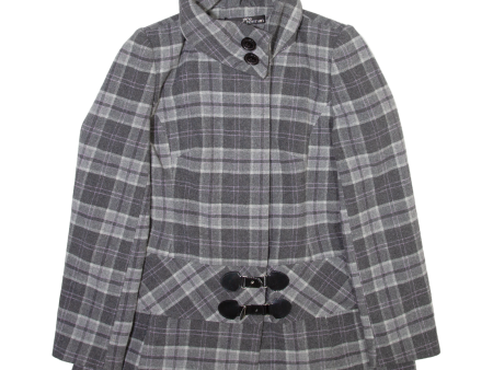 JANE NORMAN Womens Coat Grey Wool Check UK 14 Cheap