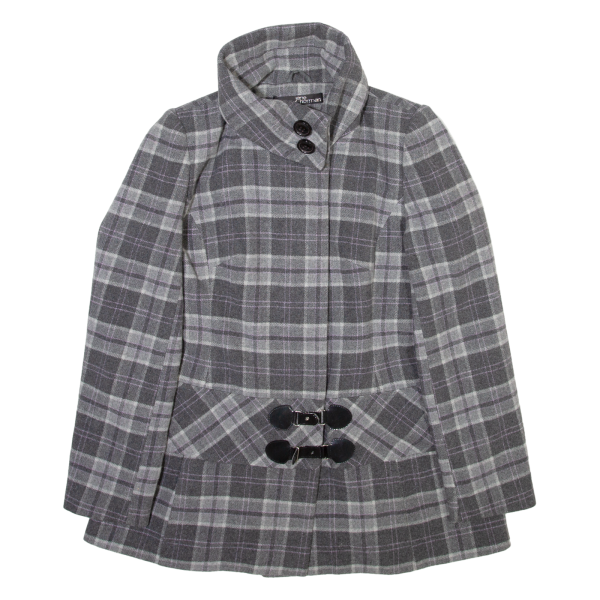 JANE NORMAN Womens Coat Grey Wool Check UK 14 Cheap