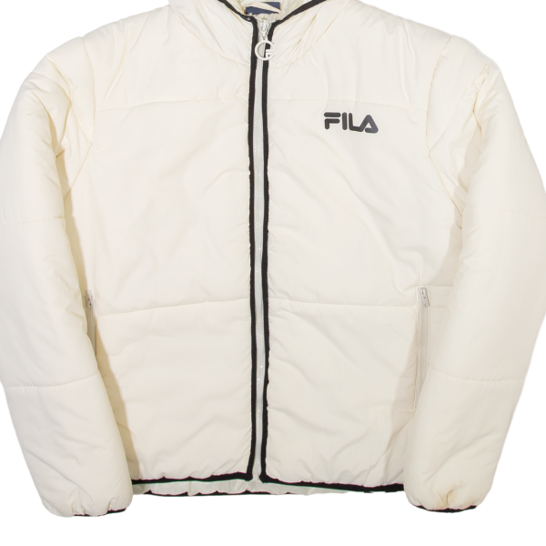 FILA Insulated Mens Puffer Jacket Cream Hooded S Fashion