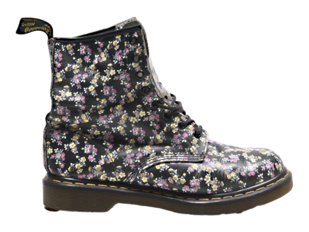 DR MARTENS 1460 Floral Lace-Up Boots Black Leather Womens UK 7 For Cheap