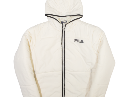 FILA Insulated Mens Puffer Jacket Cream Hooded S Fashion