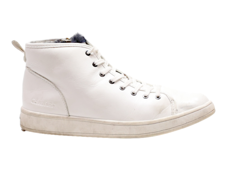 CALVIN KLEIN High Top Trainers White Leather Womens UK 8 Online Hot Sale