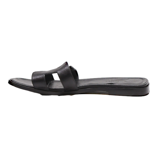 HERMES Slider Sandals Black Leather Womens UK 6 For Discount