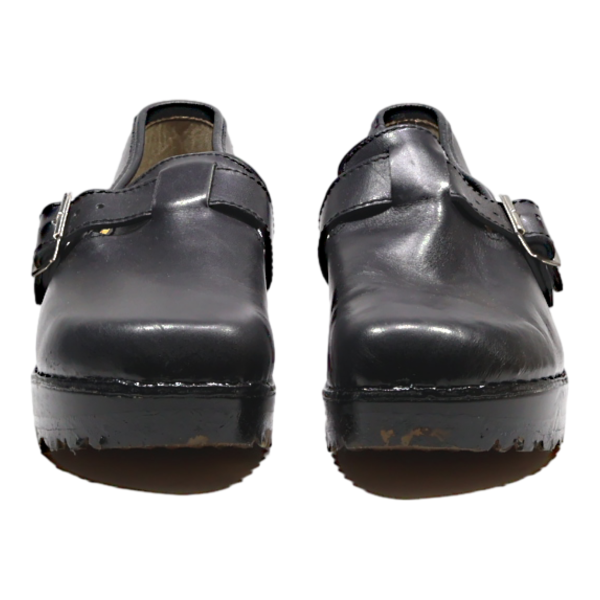 BIOS Heeled Clog Shoes Black Leather Womens UK 8 Online now