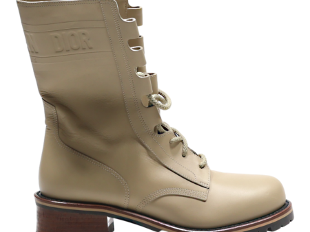 CHRISTIAN DIOR Lace-Up Boots Beige Leather Womens UK 7 Sale