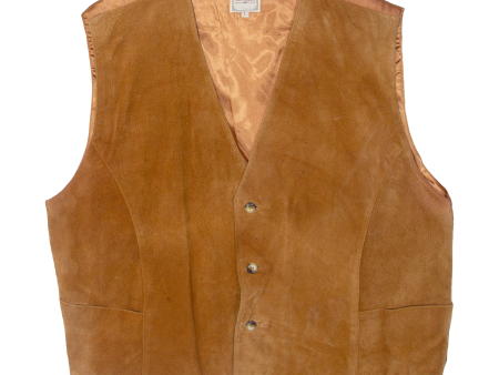 THE TRADER JEANS COMPANY Mens Waistcoat Brown Leather L Supply