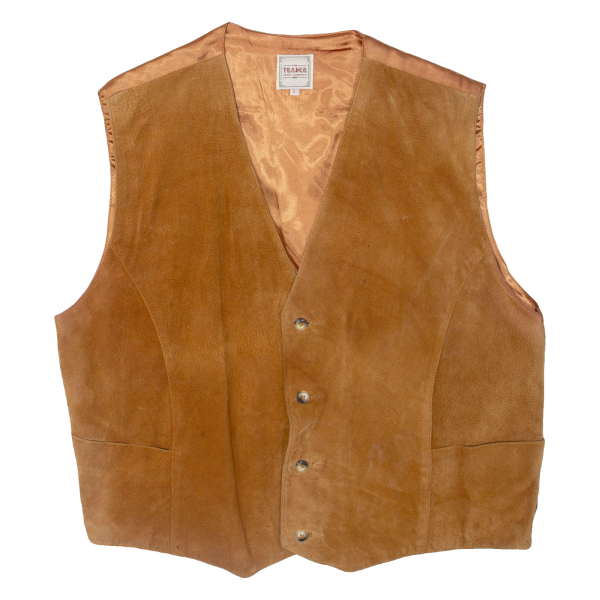 THE TRADER JEANS COMPANY Mens Waistcoat Brown Leather L Supply