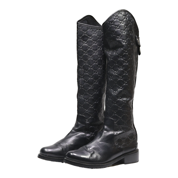 GUCCI High Boots Black Leather Womens UK 6.5 Cheap