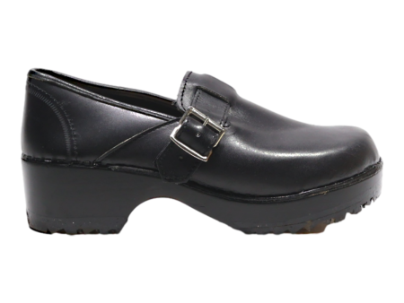 BIOS Heeled Clog Shoes Black Leather Womens UK 8 Online now