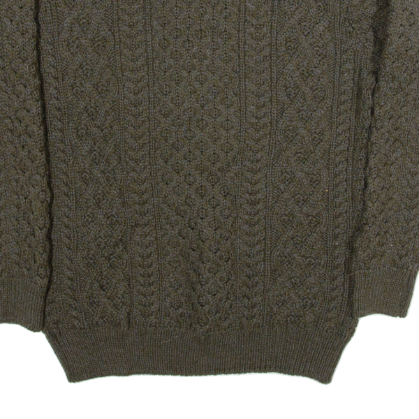 ARAN SWEATER MARKET Mens Aran Jumper Green Cable Knit Wool L Hot on Sale