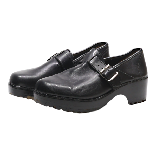 BIOS Heeled Clog Shoes Black Leather Womens UK 8 Online now