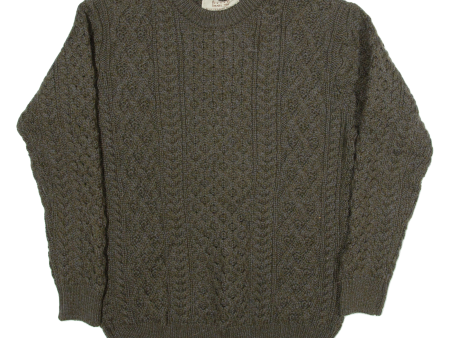 ARAN SWEATER MARKET Mens Aran Jumper Green Cable Knit Wool L Hot on Sale