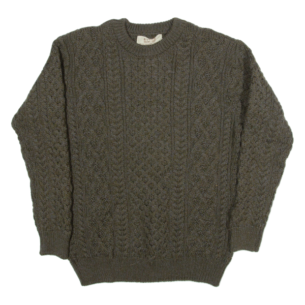 ARAN SWEATER MARKET Mens Aran Jumper Green Cable Knit Wool L Hot on Sale