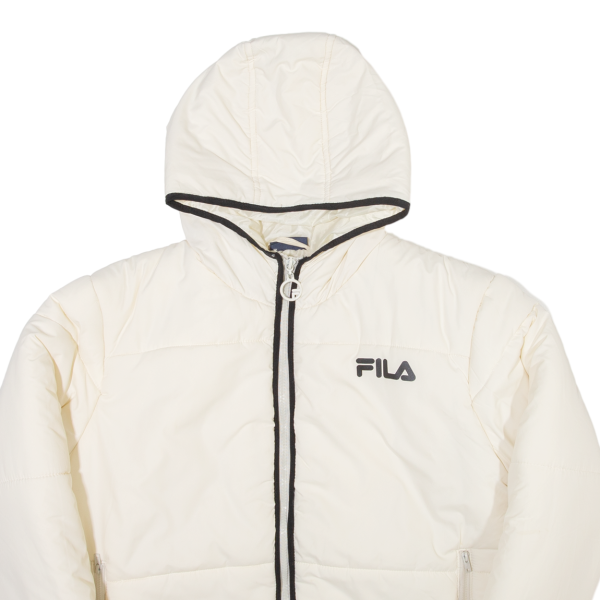 FILA Insulated Mens Puffer Jacket Cream Hooded S Fashion