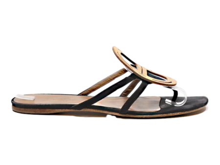 HERMES Flip Flop Sandals Black Leather Womens UK 7 Online Sale