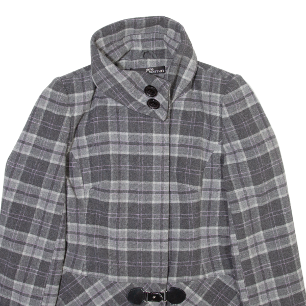 JANE NORMAN Womens Coat Grey Wool Check UK 14 Cheap