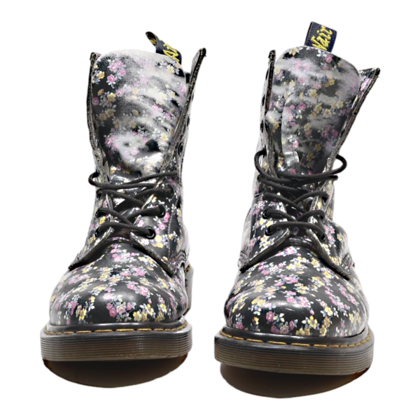 DR MARTENS 1460 Floral Lace-Up Boots Black Leather Womens UK 7 For Cheap