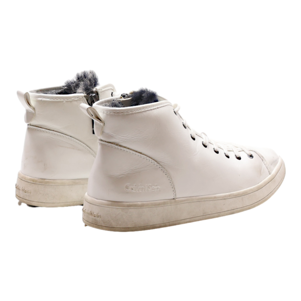 CALVIN KLEIN High Top Trainers White Leather Womens UK 8 Online Hot Sale