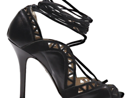 BUFFALO Strappy Heels Black Leather Womens UK 6.5 Online