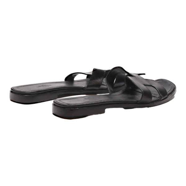 HERMES Slider Sandals Black Leather Womens UK 6 For Discount