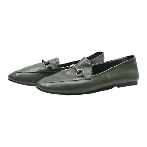 GUCCI Loafer Shoes Green Leather Womens UK 8 For Cheap