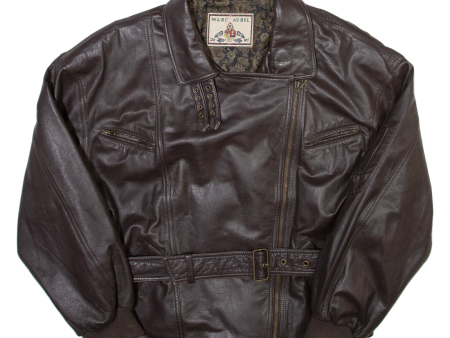 MARC AUREL Mens Biker Jacket Brown Leather L Online Hot Sale