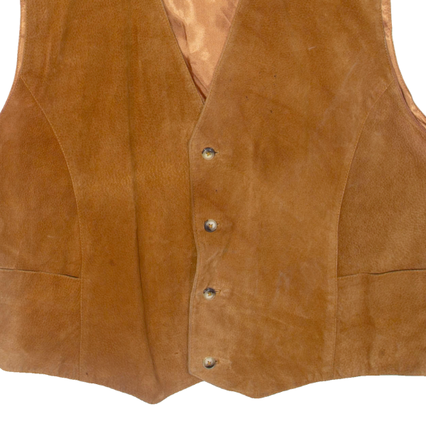 THE TRADER JEANS COMPANY Mens Waistcoat Brown Leather L Supply