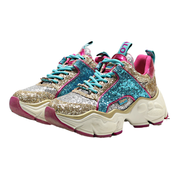 BUFFALO Sparkly Platform Trainers Gold Synthetic Womens UK 4 Online now