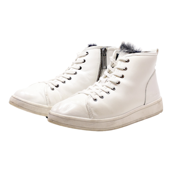 CALVIN KLEIN High Top Trainers White Leather Womens UK 8 Online Hot Sale