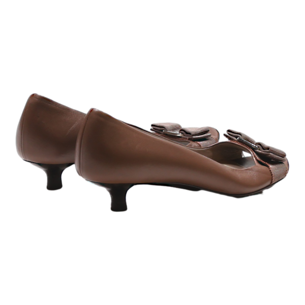 FERRAGAMO Peep Toe Heels Brown Leather Womens UK 4.5 on Sale