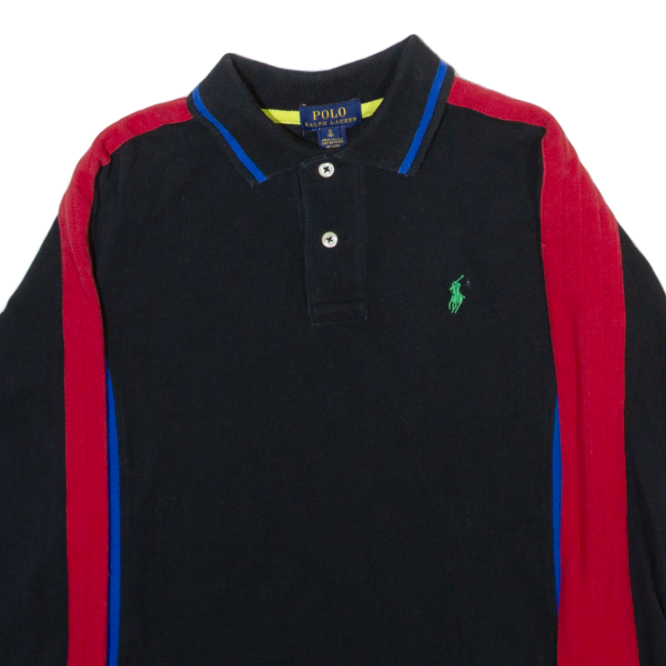 POLO RALPH LAUREN Boys Polo Shirt Black Colourblock Long Sleeve S Fashion