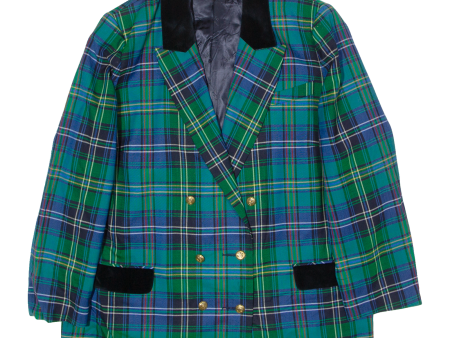 HELEN Womens Blazer Jacket Green Wool 90s Plaid UK 18 Cheap